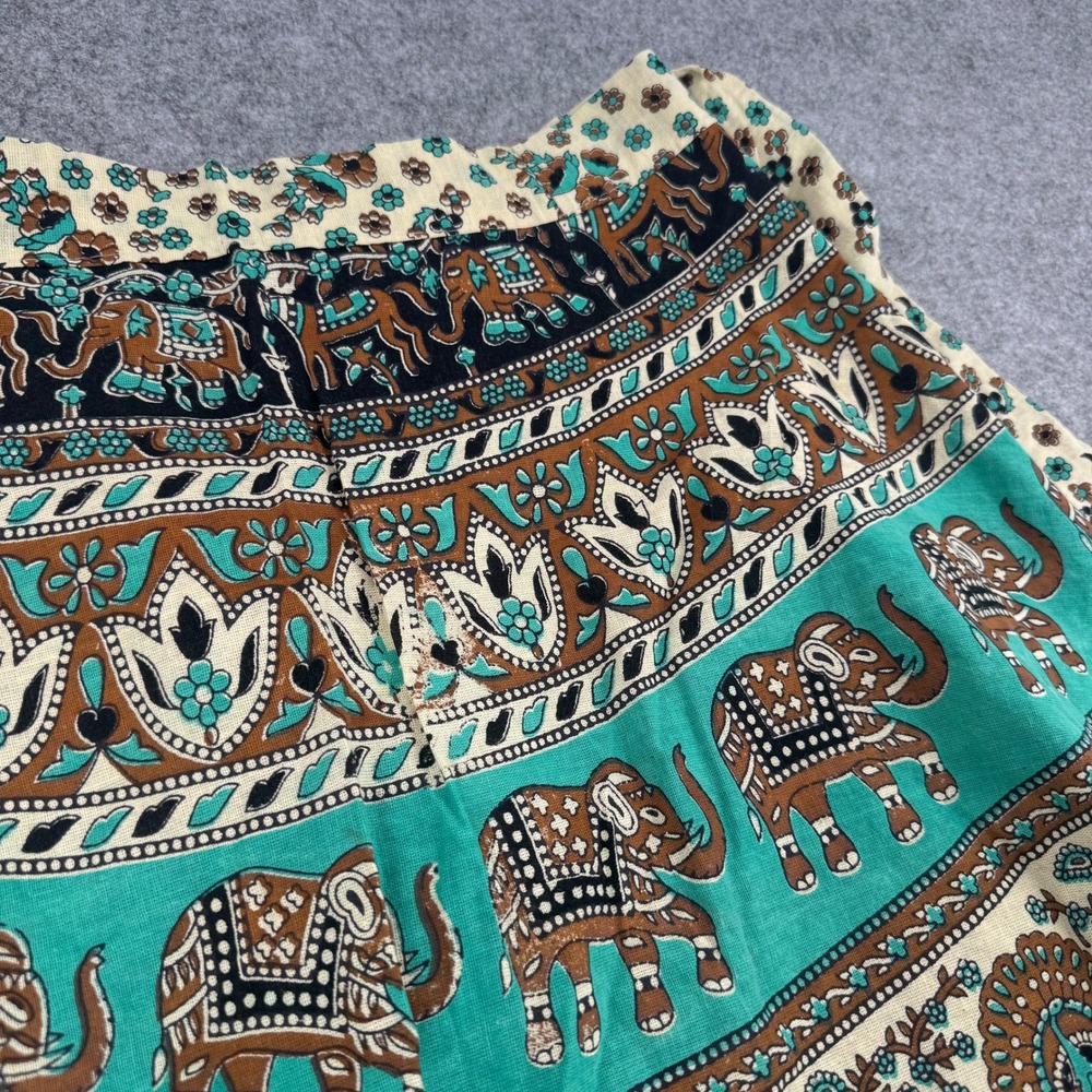 Boho Elephant Block Print Wrap Maxi Skirt Turquoise Brown Floral Tiered Skirt - Picture 2 of 6